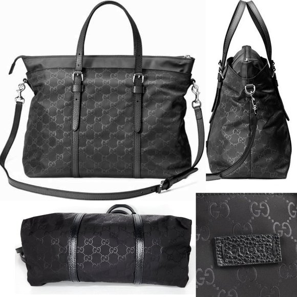 GUCCI black Nylon GUCCISSIMA leather trim Medium TOTE shoulder cross-body bag - Picture 3 of 11